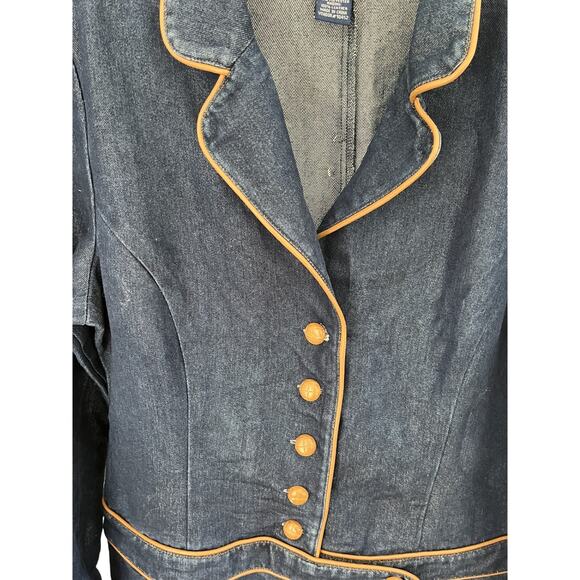 Vintage Forenza Women 14 Denim Cotton Leather Trim Dress Western Preppy - Picture 4 of 7